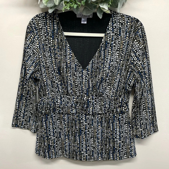 Nine & Co by Nine West 3/4 Sleeve Crossover V-Neck Polka Dot Blouse L - Picture 1 of 15